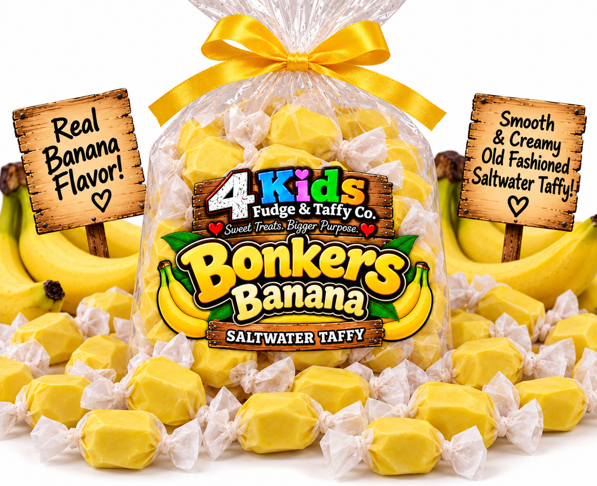 Bonkers Banana Saltwater Taffy bag with real banana flavor