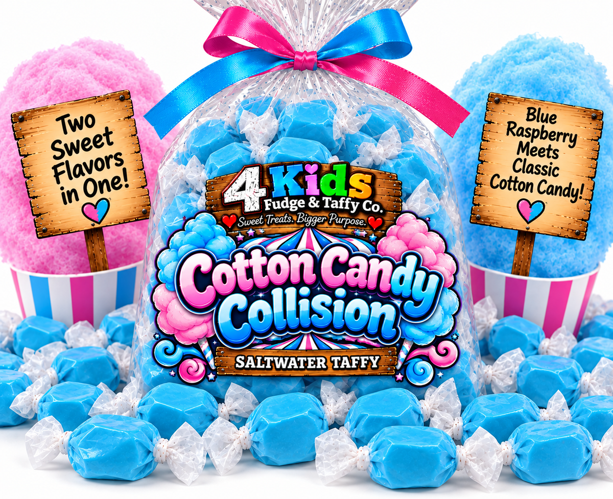 Cotton Candy Collision Saltwater Taffy by 4 Kids Fudge & Taffy Co.