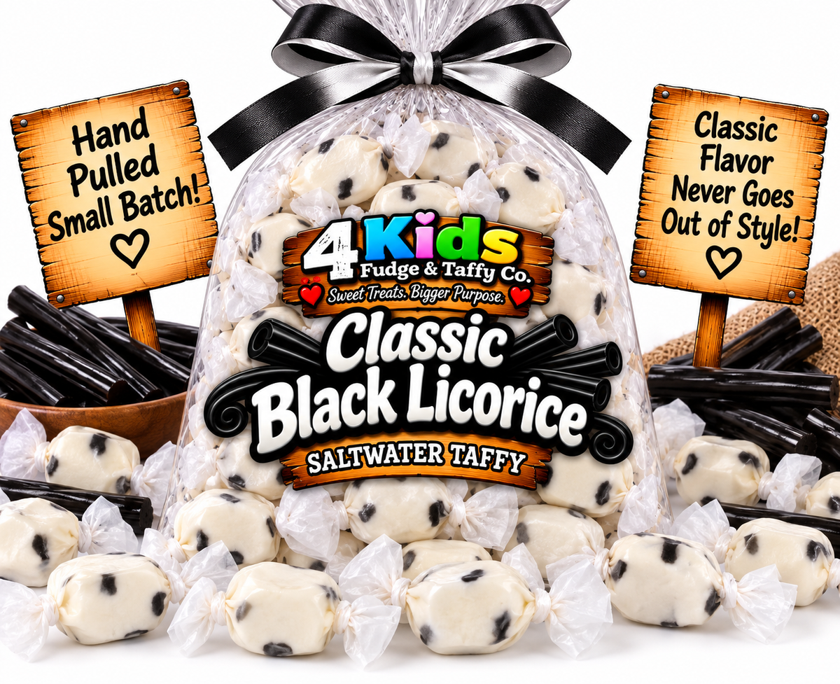 Classic Black Licorice Saltwater Taffy by 4 Kids Fudge & Taffy Co. - Hand Pulled Small Batch