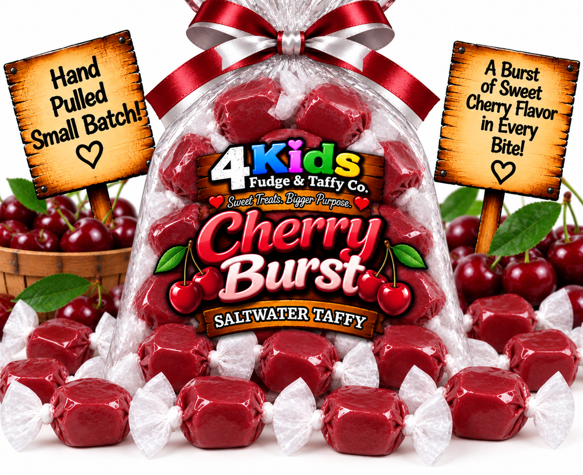 Cherry Burst Saltwater Taffy by 4 Kids Fudge & Taffy Co. - Hand Pulled Small Batch