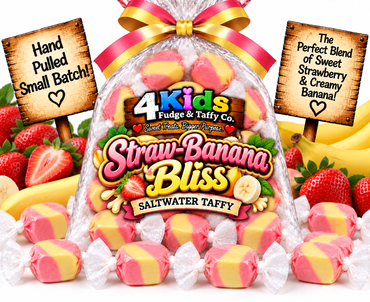 Straw-Banana Bliss Saltwater Taffy by 4 Kids Fudge & Taffy Co. - Hand Pulled Small Batch