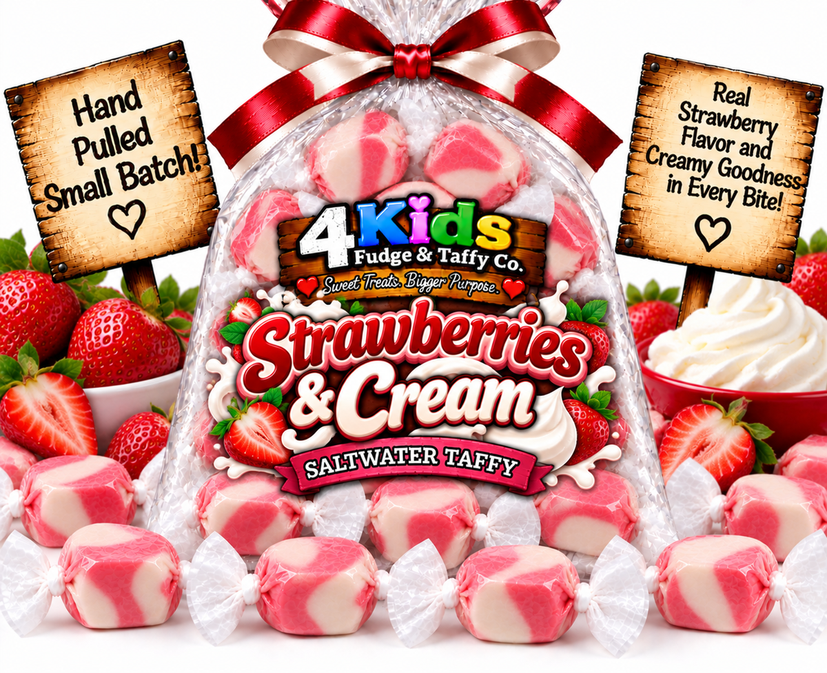 Strawberries & Cream Saltwater Taffy by 4 Kids Fudge & Taffy Co. - Hand Pulled Small Batch