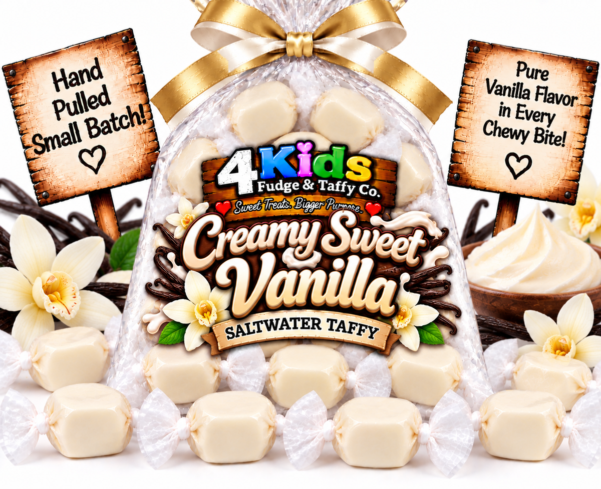 Creamy Sweet Vanilla Saltwater Taffy by 4 Kids Fudge & Taffy Co. - Hand Pulled Small Batch