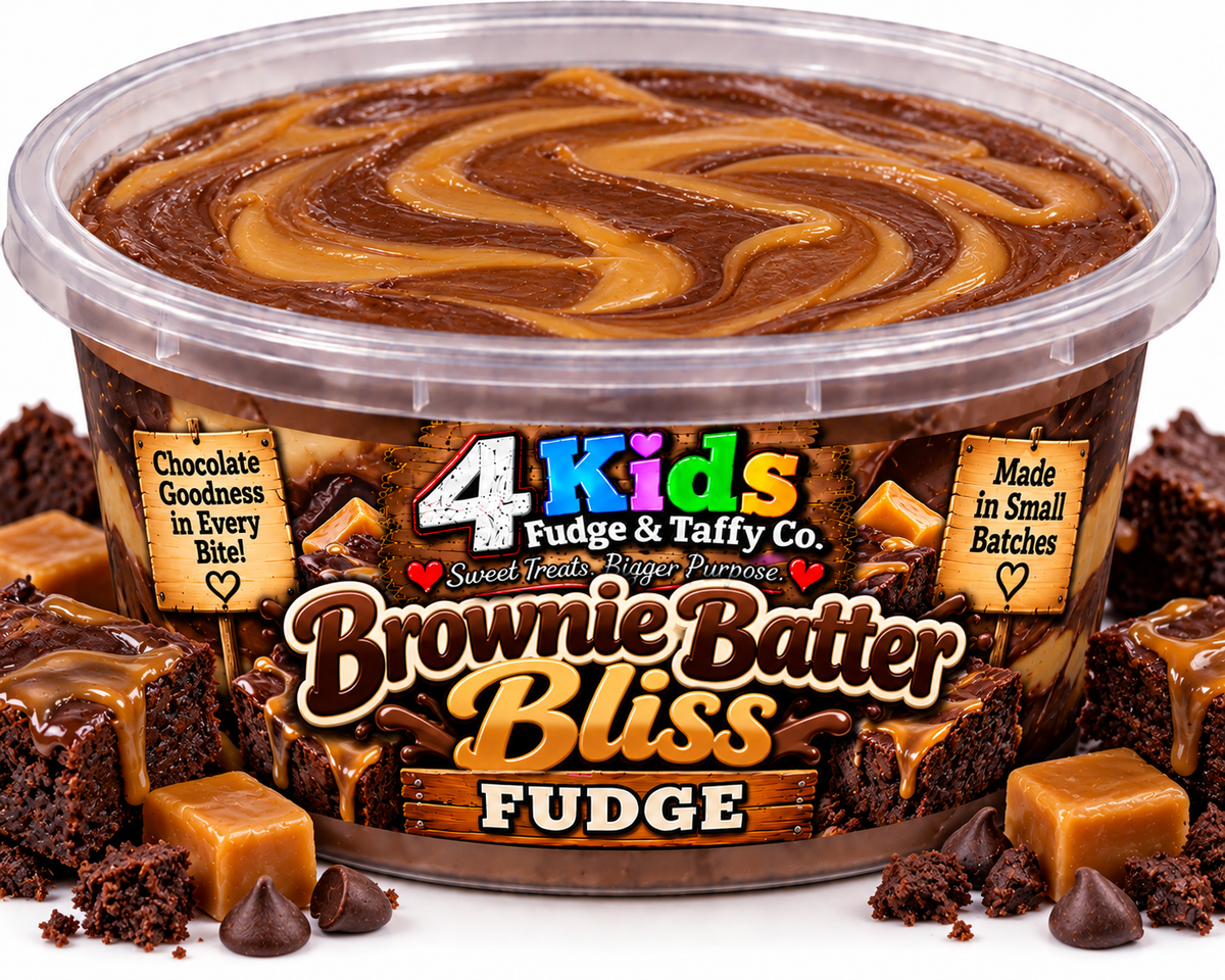 Brownie Batter Bliss Fudge by 4 Kids Fudge & Taffy Co. - Fudge Brownie with Salted Caramel Sauce