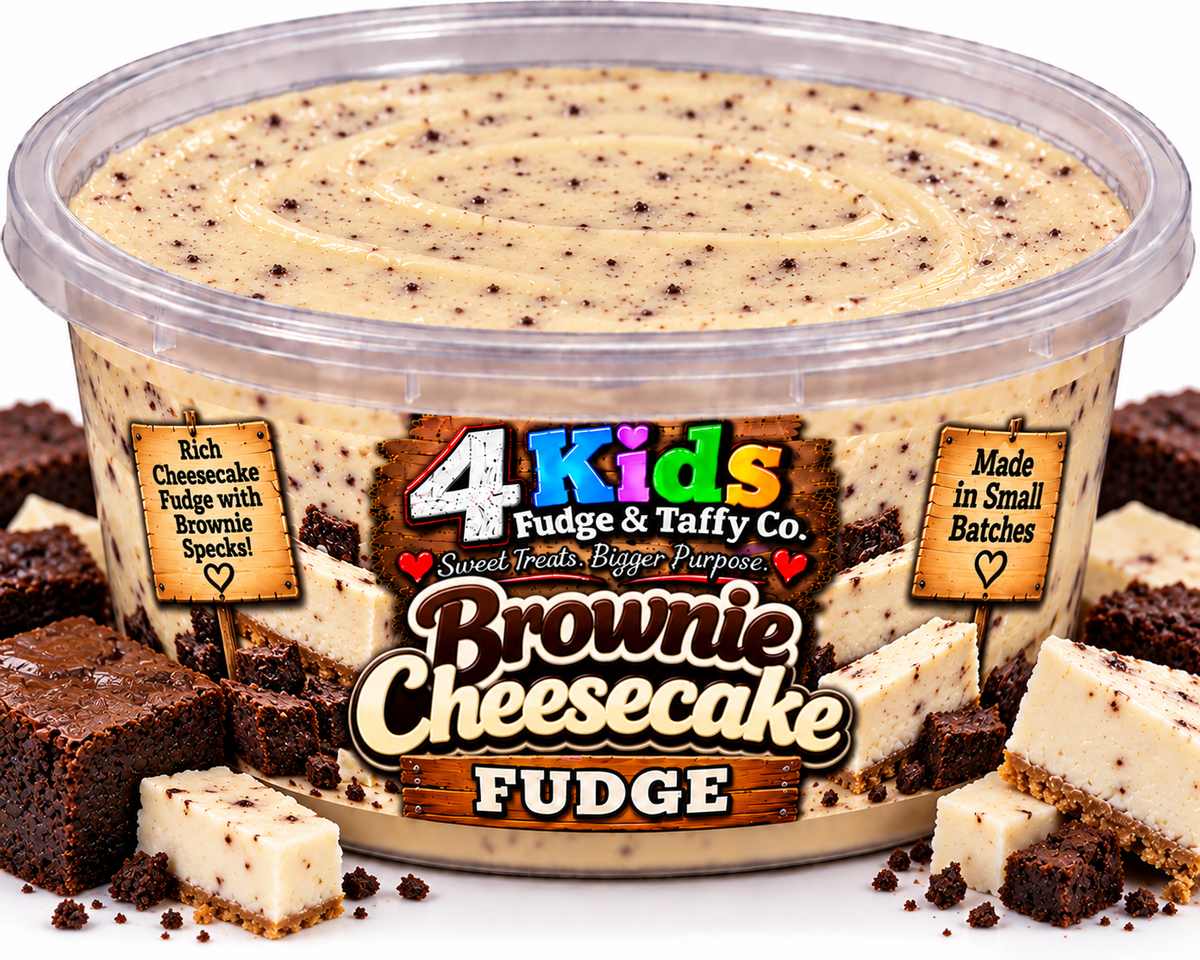 Brownie Cheesecake Fudge by 4 Kids Fudge & Taffy Co. - Rich Cheesecake Fudge with Brownie Specks