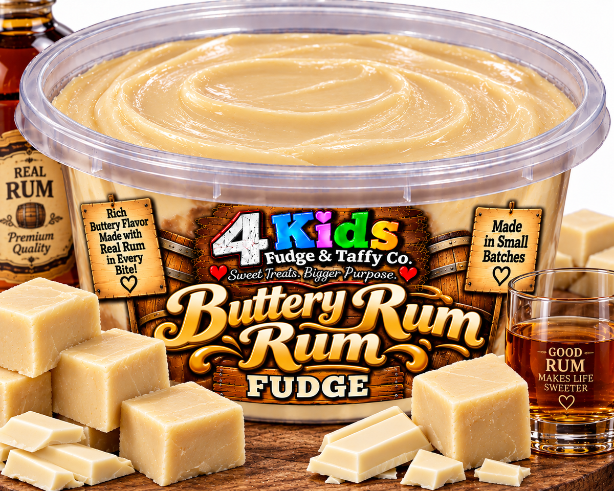 Buttery Rum Rum Fudge by 4 Kids Fudge & Taffy Co. - Rich Buttery Flavor Made with Real Rum