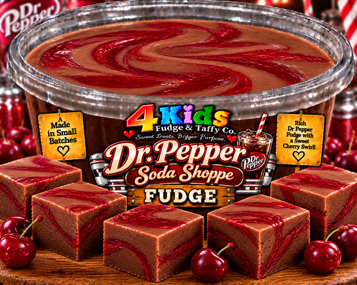 Dr. Pepper Soda Shoppe Fudge with sweet cherry swirl