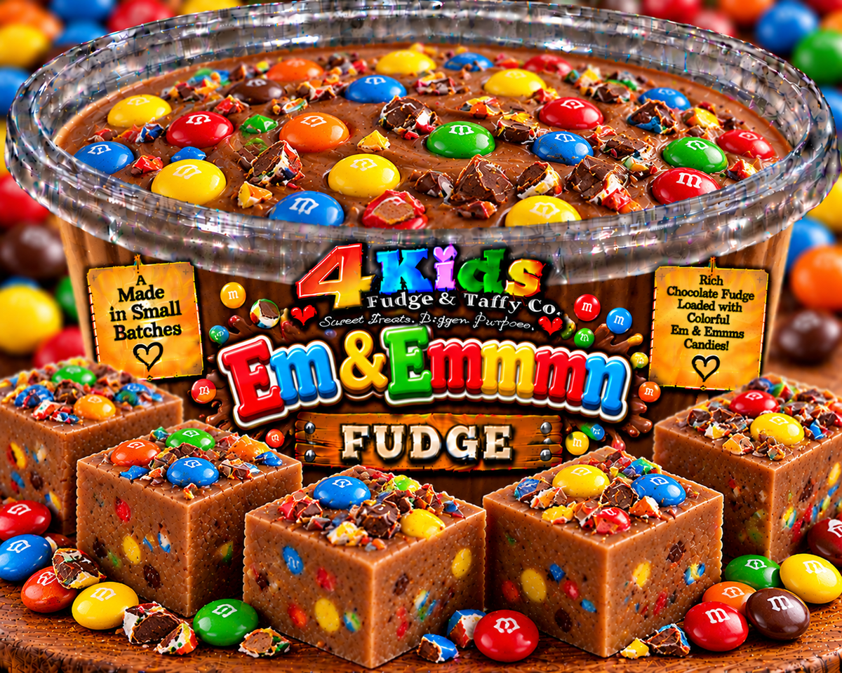 Em & Emmmn Fudge - rich chocolate fudge loaded with colorful candy pieces