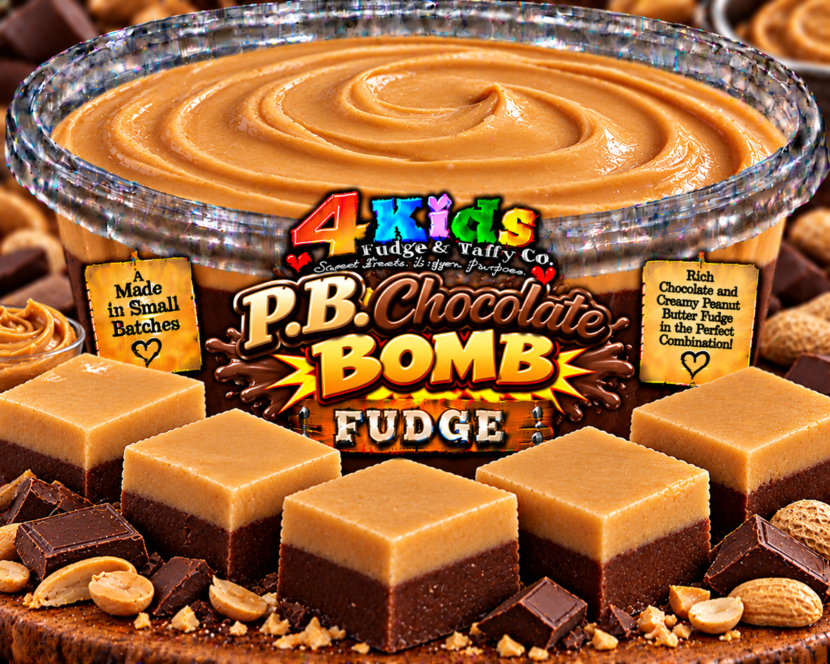 P.B. Chocolate Bomb Fudge - rich chocolate on bottom, creamy peanut butter on top