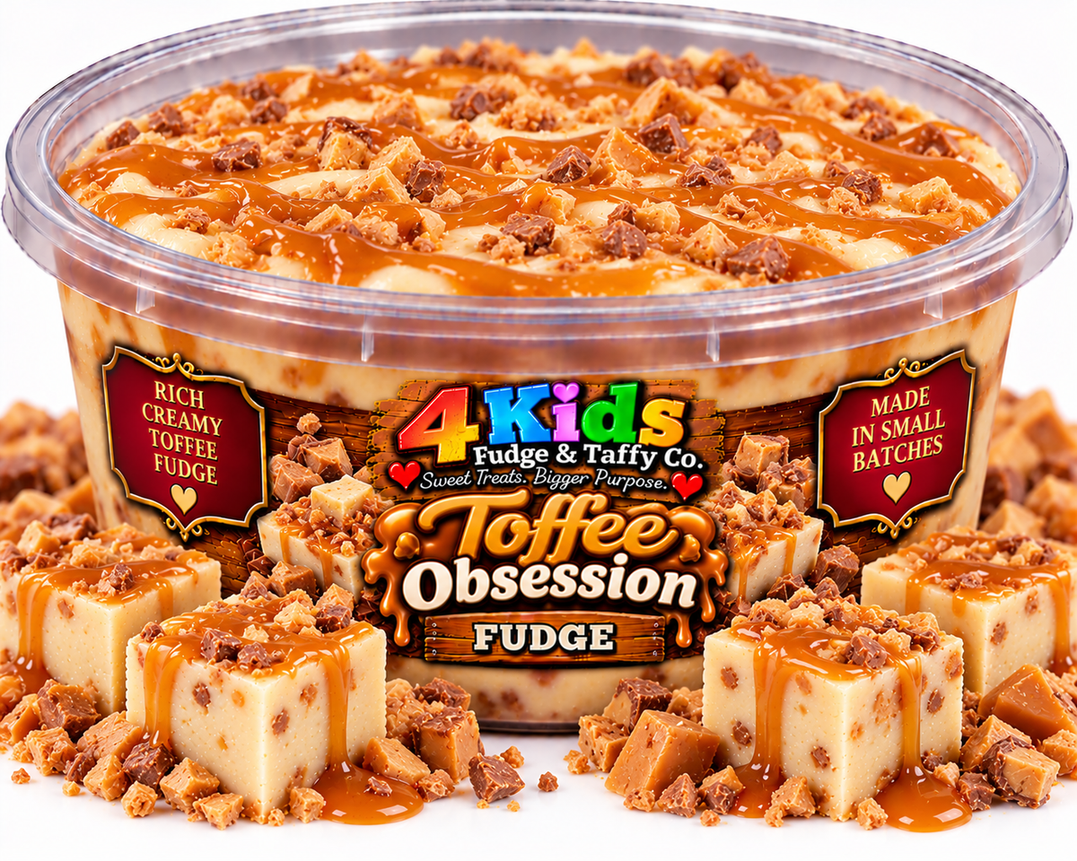 Toffee Obsession Fudge - rich creamy toffee fudge with crunchy toffee bits and caramel drizzle